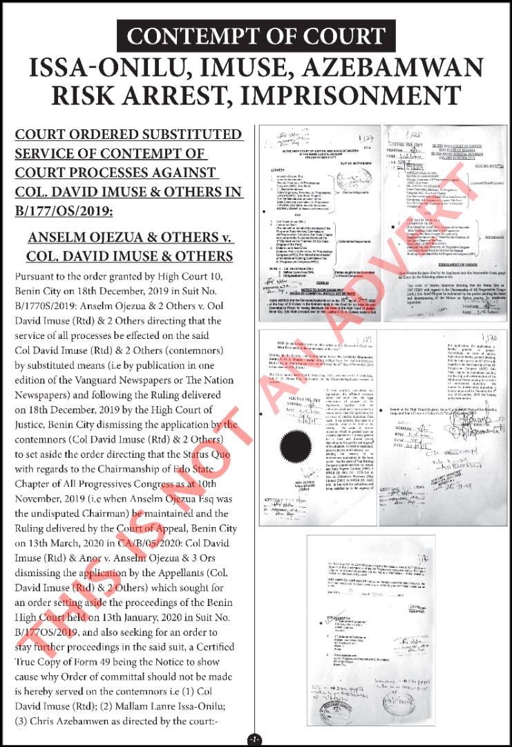 Contempt of Court: Issa-Onilu, Imuse, Azebamwan risk arrest, imprisonment