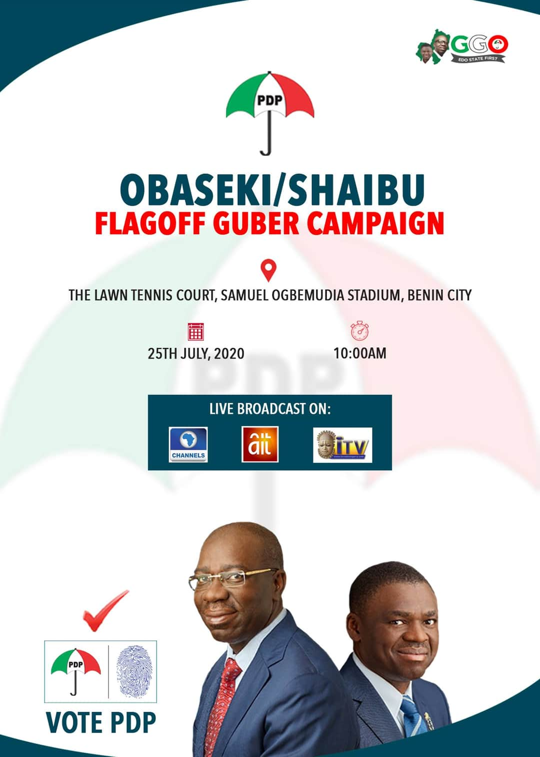 The People’s Governor Godwin Obaseki Flags of His Edo 2020 Campaign Tomorrow.